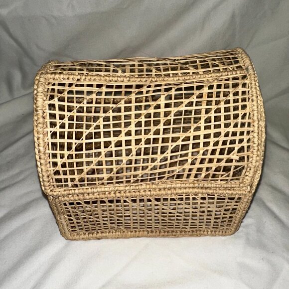Vintage Folk Art Wicker Woven Basket Trinket Box-Boho Wicker Rattan 6x5-HD116 - Picture 5 of 8